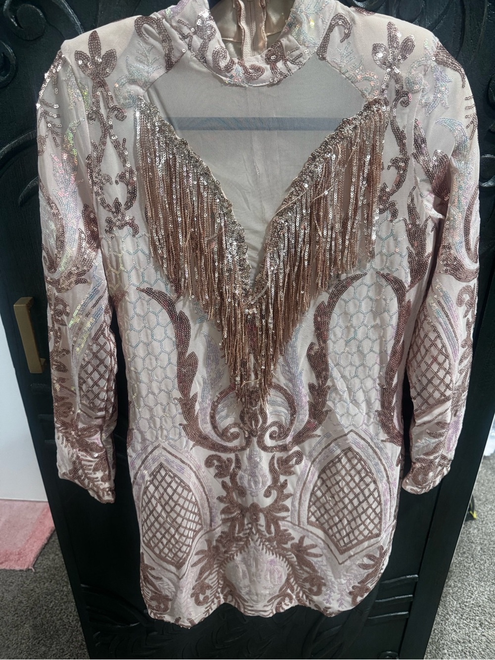 Pink Sequin Fringe Embellished Women’s Dress
